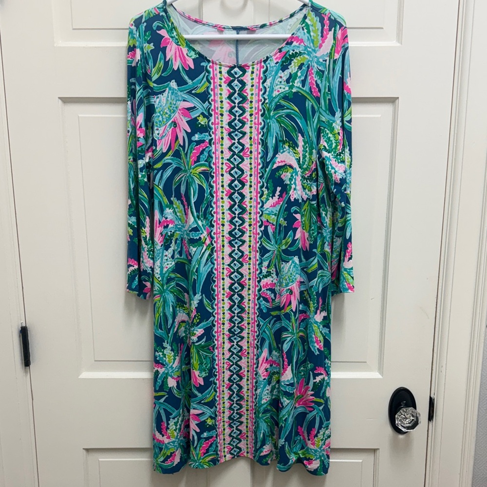 NWOT Lily Pulitzer Tropical Print Shift Dress in Teal & Pink